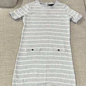 Banana Republic Gray and White Mini Dress with Mock Neck and Cuffed Sleeves